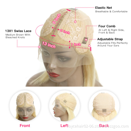 10a 10" 12" 14" 16" Wholesale Brazilian Virgin Human Hair Cuticle Aligned T Part 613 Lace Frontal Bob Wig